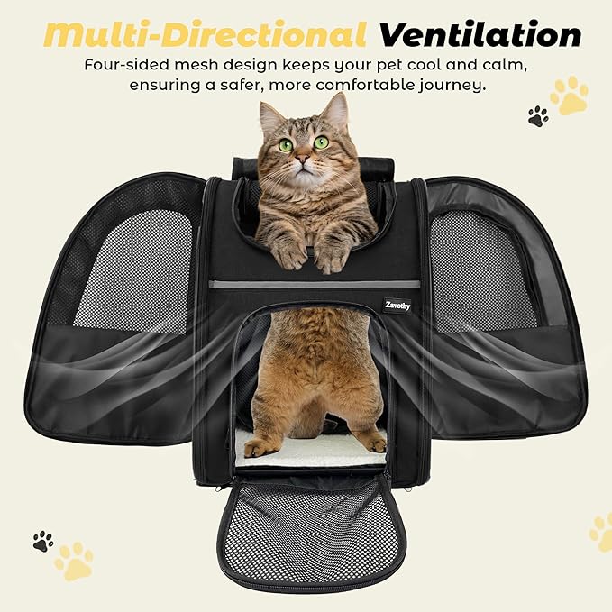 Zavothy Cat Backpack Carrier, Expandable Airline Approved Pet Backpack for Small Cats & Dogs, Breathable Mesh Cat Carrier Backpack with Padded Bottom, Foldable Travel Bag – Black
