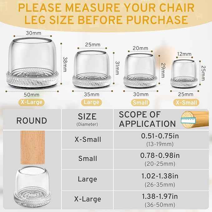 24PCS Round Chair Leg Floor Protectors, Furniture Sliders, Chair Leg Protectors