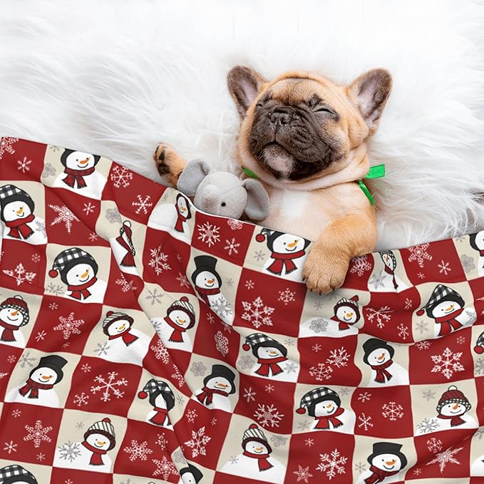 Red Beige Snowman Blanket - Snowflake Throw Blanket 30x20 Pet Blanket for Couch Sofa Bed Winter Xmas Holiday