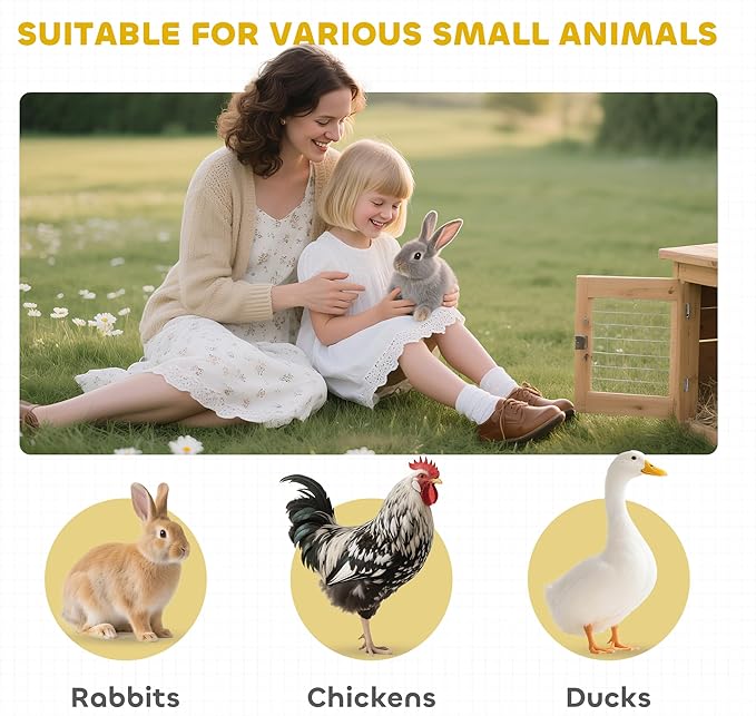 PawHut 62" Rabbit Hutch, Wooden Bunny Hutch, Guinea Pig Cage, Small Animal Enclosure with Wheels, Run Area, Removable Tray, Asphalt Roof, Lockable Doors and Ramp, for Rabbits, Chickens, Ducks, Gray