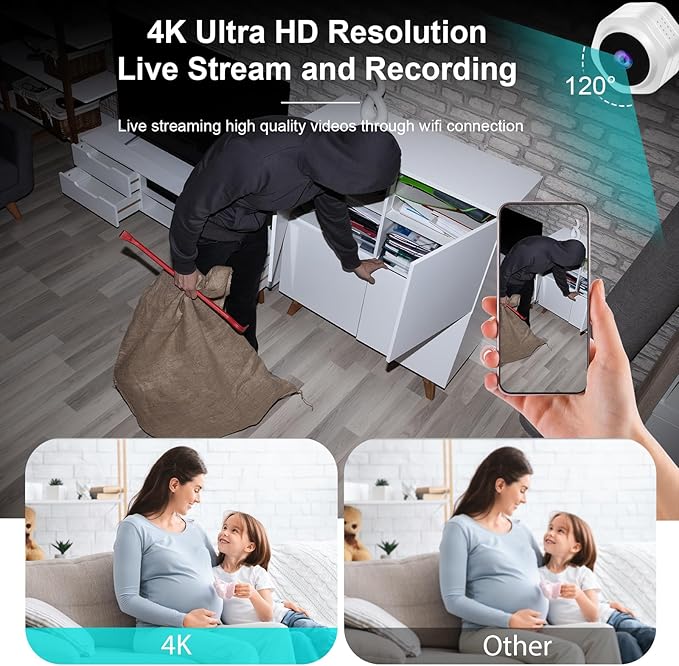 MiNi WiFi Spy Hidden Camera,Nanny Camera, 4K Ultra HD Wireless Security Cameras for Baby,Dog,Cat,Pets, AI Motion Detection Alerts, Auto Night Vision, Real Time Record Surveillance Cam for Home