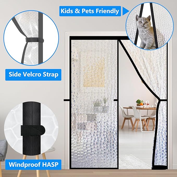 RELIANCER Magnetic Thermal Insulated Door Curtain,Waterproof EVA Door Cover,Fit Doors Size Up to 46"x78",Temperature Protection Insulated Doorway Curtain Partition,Patio Self-Closing Doors Net Screen