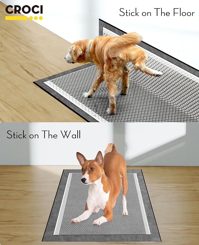 CROCI Charcoal Puppy Pads with Adhesive Tabs, 28x34in Extra Large Pee Pads for Dogs, Odor-Control Super Absorbent Quick-Dry Leak-Proof, Disposable (40 Counts)