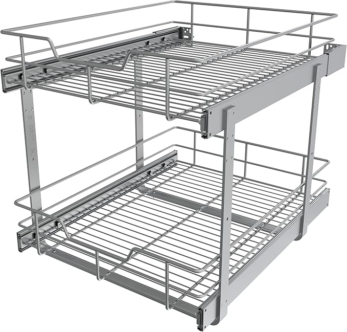 2 Tier Pull Out Cabinet Organizer 18" W X 22" D, Slide Out Drawers For Kitchen Cabinets, Pull Out Drawers For Cabinets Capacity Heavy Duty Caddy, Cabinet Pullout Shelves Chrome-Plated,Bathroom Pantry