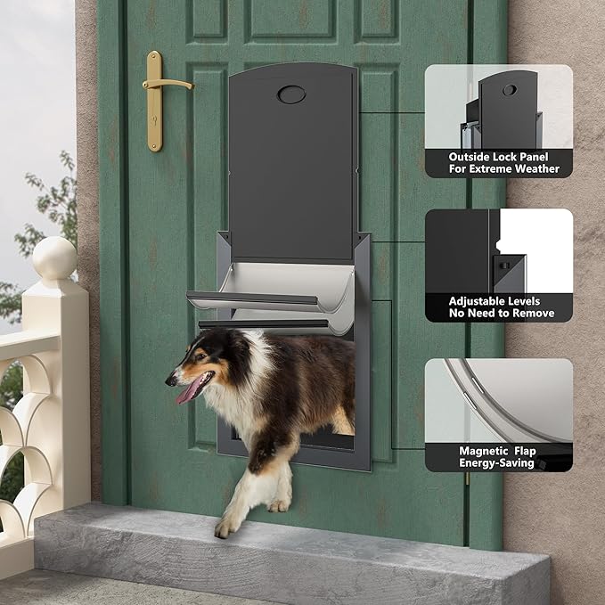 RESCUMASCER Smoky Gray Extra Large Dog Doors for Large Dogs with Double Magnetic Flaps, Durable Aluminum Frame Doggie Doors for Medium, Large, and X-Large Dogs, REXAL32-2S-2S