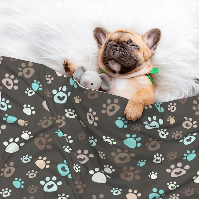 Paw Blanket for Dog Cat - Love Heart Paws Throw Blanket 30x20 Brown Pet Blanket for Couch Sofa Bed
