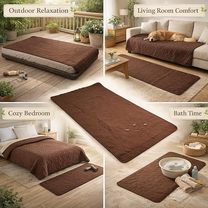 Waterproof Dog Bed Cover, Furniture Protector, Brown 52x82in - Slip, Washable, Non Slip Bottom, Pet Sofa and Bed (30x70in/ 76.2x177.8cm)
