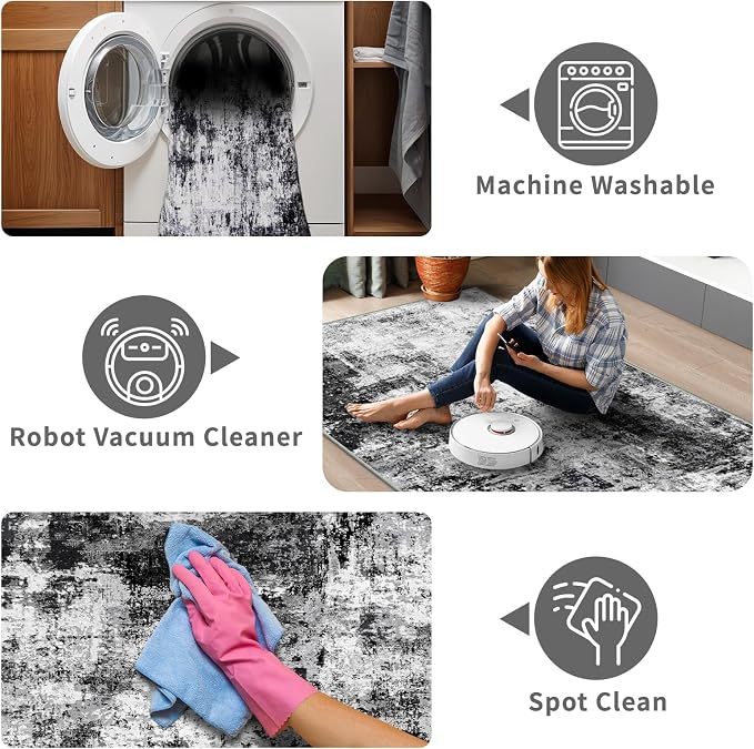 3x10 Washable Runner Rugs for Hallway: Easy-to-Clean Abstract Runners for