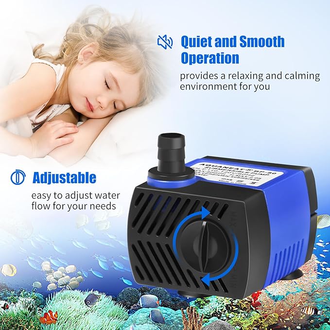 AQUANEAT Small Fountain Pump, 80 GPH Mini Submersible Water Pump