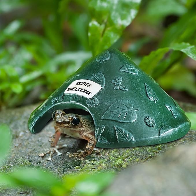Toad House for Outside Garden, Frog House 8 x 8 x 3.9 Inch Reptile Hide Cave for Toad Frog Turtle Lizard Aquarium Fish(Green)