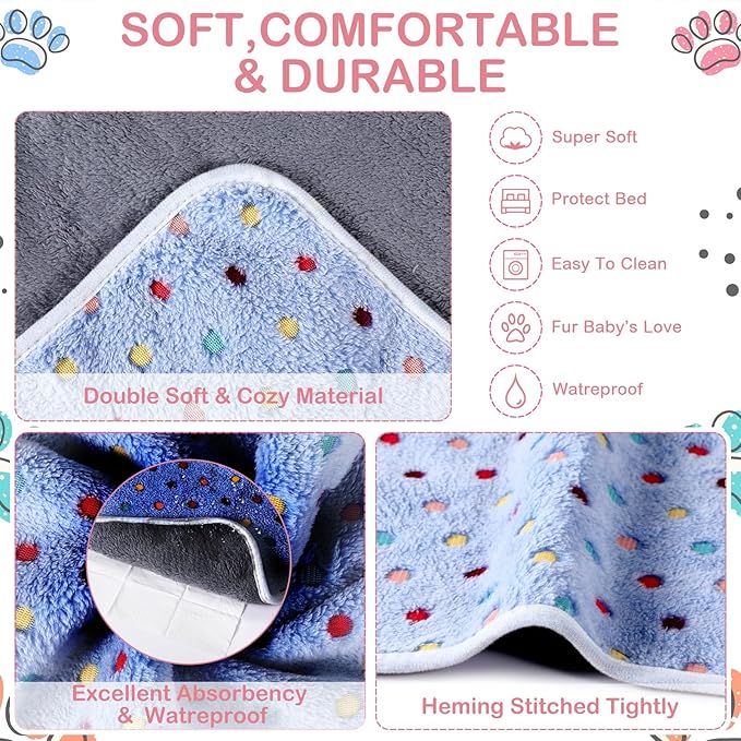 Tudomro 8 Pcs Guinea Pig Blankets Absorbent Washable Animal Fleece Bedding Cage Liners Waterproof Reusable Pet Pee Sleep Mat Pad Cover for Chinchilla Hamster Ferret(Dot,47 x 24 Inch)