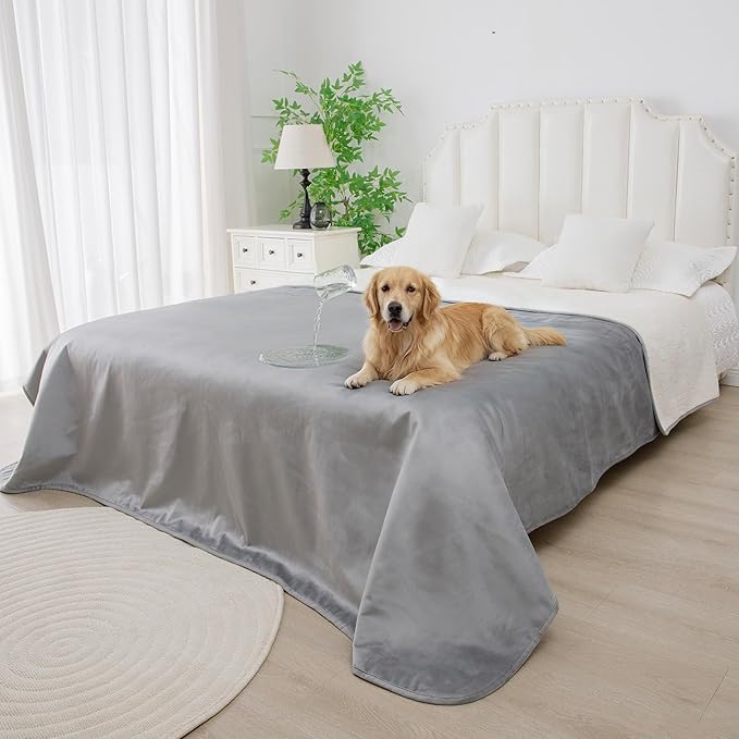Waterproof Blanket for Bed, Leak Proof Dog Couch Sherpa Throw Blankets Queen Size, Reversible Pet Sofa Furniture Protector Machine Washable-86 x90,Darkgrey