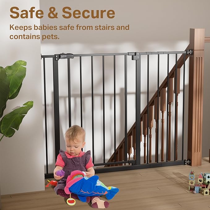 InnoTruth 29.5–40.75" Baby Gate for Stairs, 30" Tall Dog Gates for Doorways & Hallways, Safety Gate for Kids & Pets, Pressure-Mounted Walk-Through with Dual Lock & 2-Way Swing, Black