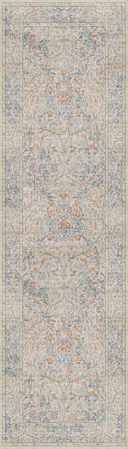 Hazo Haus Non Slip Beige Blue Hallway Runner Rug