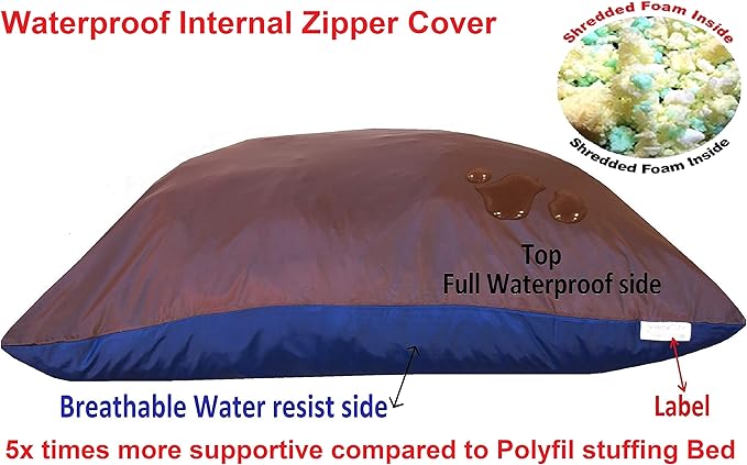 Dogbed4less Memory Foam Dog Bed for Medium Large Dogs with Orthopedic Comfort, Waterproof Liner and Grey Washable Pet Bed Cover 40X35 Pillow
