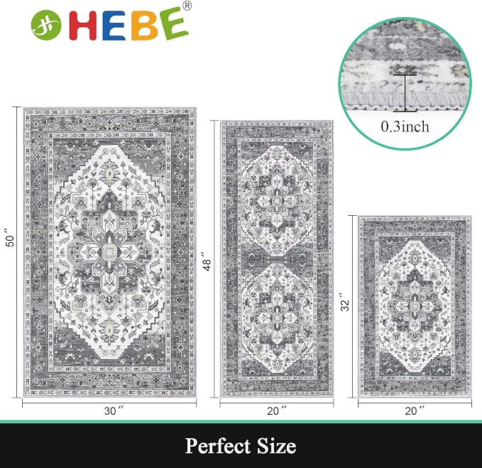 HEBE Boho Kitchen Rug Sets 3 Piece