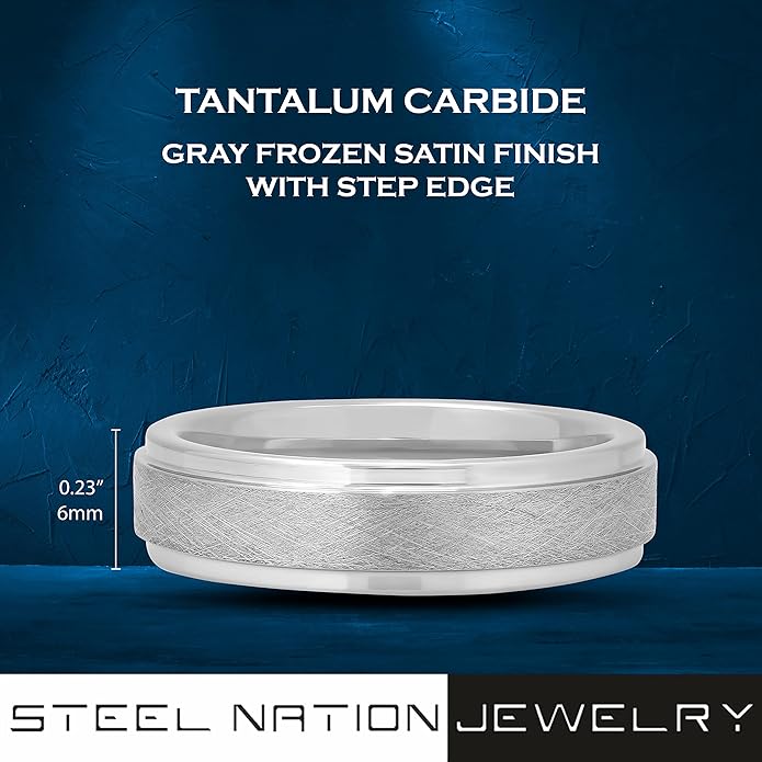 Men's 6mm Tantalum Carbide Contemporary Bands - Choice of Designs with Step Edges