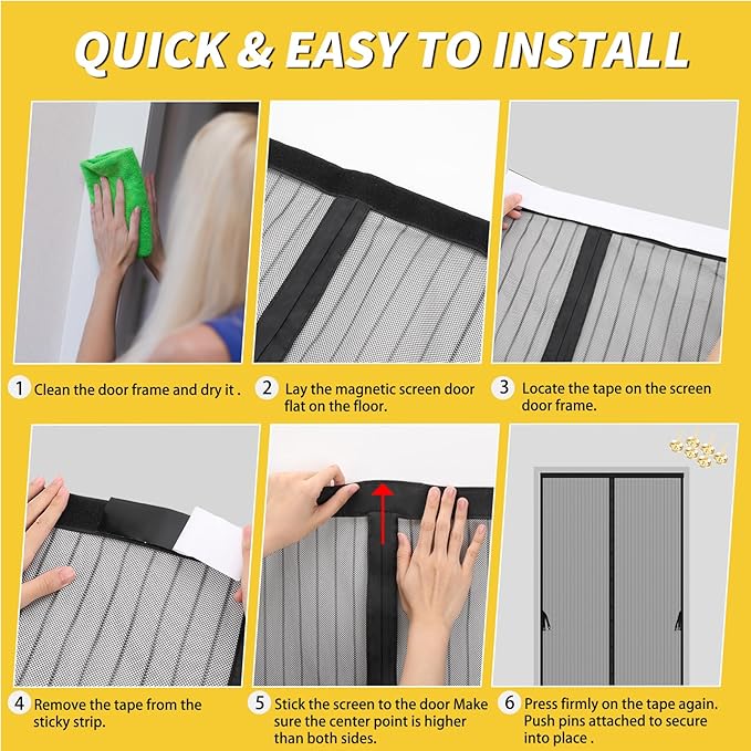 Reversible Left Right Side Opening Magnetic Screen Door for 72 x 80in French Door, Screen Itself Size: 74" x 81", Glass Sliding Door Heavy Duty Screen Door Mesh Curtain for Front Patio Or Large Door
