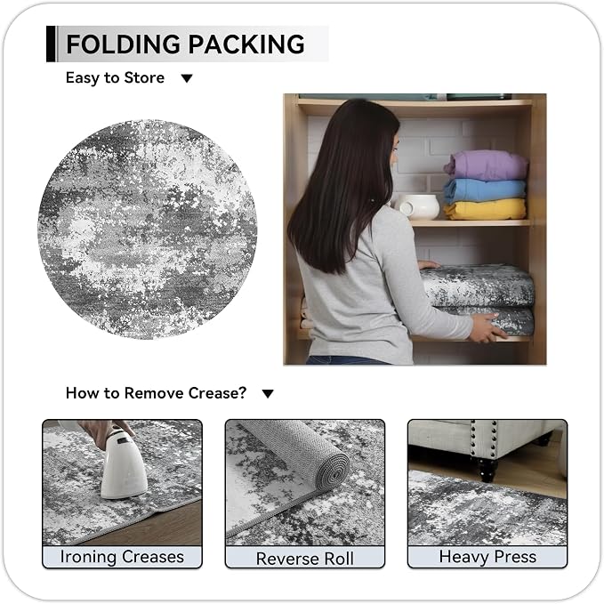 Round Rugs 8ft Washable Grey Circle Area Rug