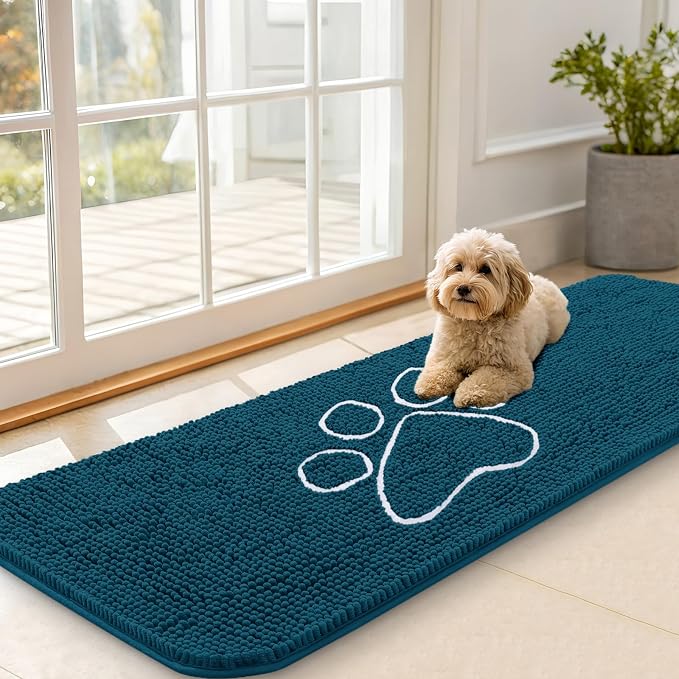 OLANLY Dog Door Mat for Muddy Paws 59x20, Paw Print Design, Absorbs Moisture