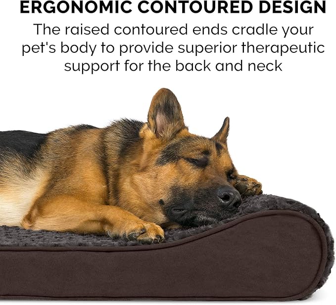 Furhaven Memory Foam Dog Bed for Large Dogs w/ Removable Washable Cover, For Dogs Up to 75 lbs - Ultra Plush Faux Fur & Suede Luxe Lounger Contour Mattress - Chocolate, Jumbo/XL