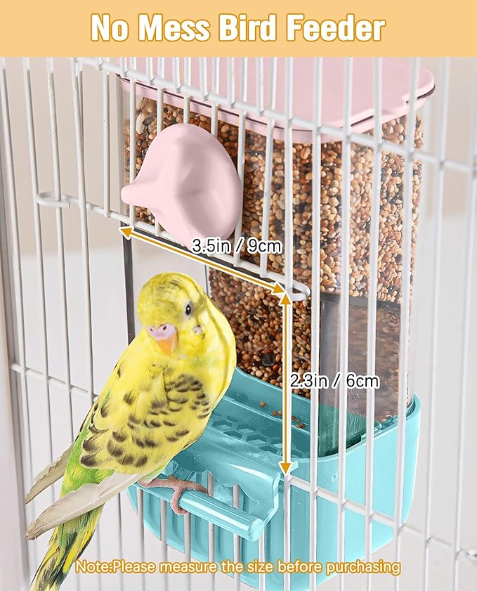 BNOSDM No Mess Bird Cage Feeders Automatic Bird Feeder Parrot Cage Accessories Transparent Seed Food Container with Perch for Finches, Parakeets, Budgies, Lovebirds, Cockatoos, Canaries (Blue)