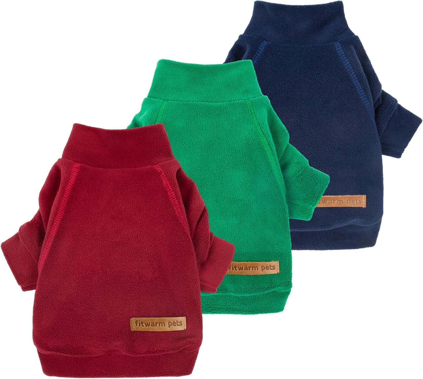 Fitwarm 3 Pack Classic Fleece Dog Sweater, Christmas Dog Winter Clothes for Small Dogs Boy Girl, Holiday Xmas Pet Apparel, Burgundy Red, Green, Navy Blue, Large