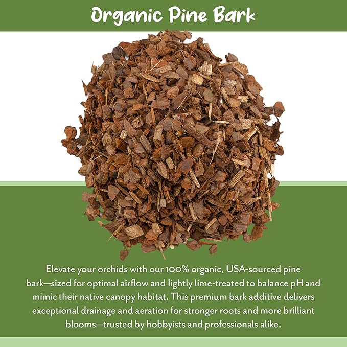 Soil Sunrise 100% Organic Orchid Potting Bark (4 Quarts) All-Natural USA-Sourced Pine Bark Orchid Mix Additive