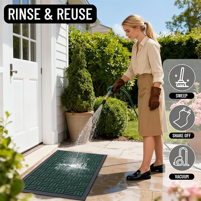 OLANLY Front Door Mat Outside Entrance 59x34, Heavy Duty Sturdy Natural Rubber