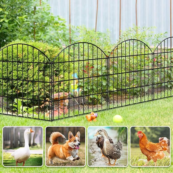 Metal Garden Fence 28in (H) x 11.7ft (L), 5 Panels + 6 Stakes Rustproof Border Fence Animal Barrier for Dog, No Dig Garden Fencing for Yard Flower Bed Patio Outdoor, CTW2828 Black