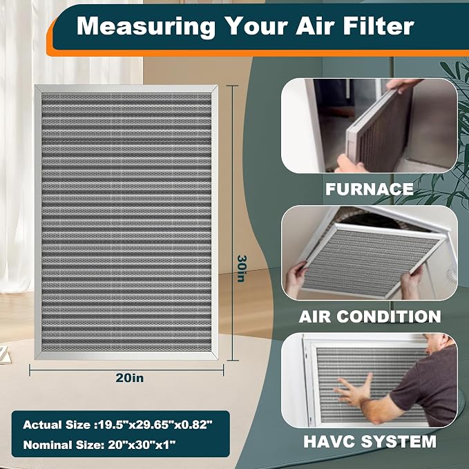 20x30x1 Reusable Air Filter, MERV 8, Permanent Electrostatic Air Filter