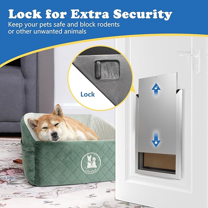 XL Dog Door for Door - Aluminum, Lockable for Safety, Easy in & Out, Extreme Weather Resistant, Up to 220 lbs
