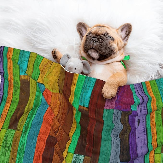 Colorful Wood Throw Blanket - Wooden Blanket for Dog Cat Pet Blankets 23x16 for Couch Sofa Bed