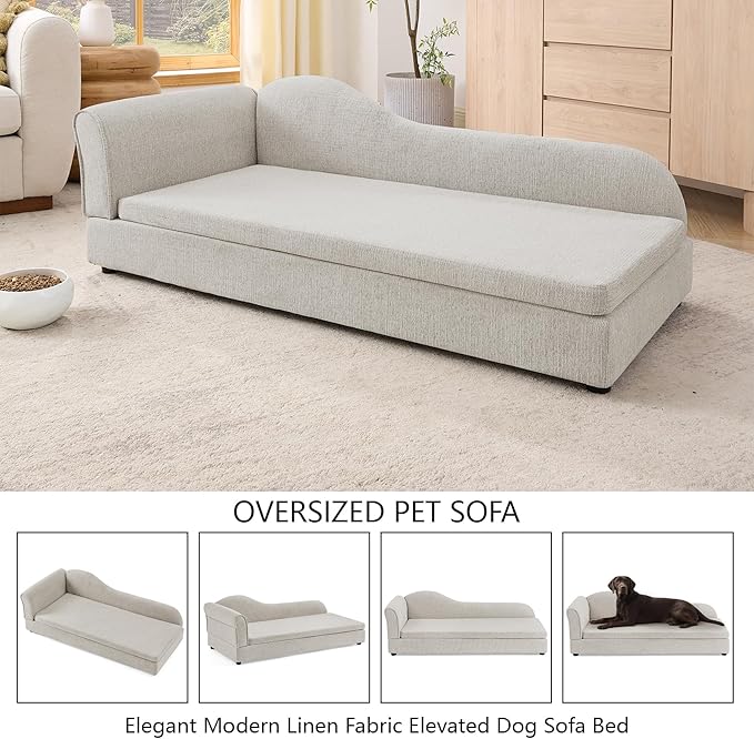 Oversized Pet Sofa Bed for Large Dogs, 55 Inch Modern Dog Couch with Orthopedic Memory Foam, Sturdy Furniture Style Pet Bed with Weight Capacity 220 lbs, (Beige-1)