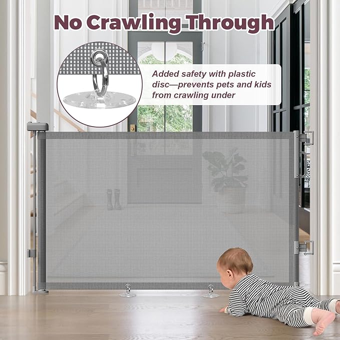 Retractable Baby Gates 2 Pack, 55" Wide Mesh Dog Gate Indoor, 34" Tall Gate for Stairs Doorways Hallways Deck, Child Pet Safety Gate for Indoor Outdoor Home Use, Grey