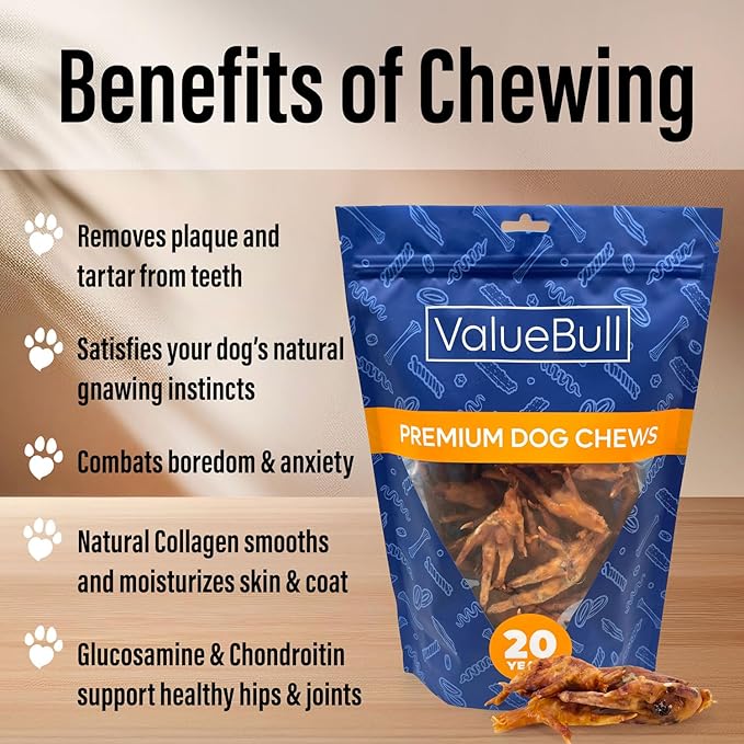 ValueBull Chicken Feet for Dogs, 400 Count Bulk Pack - All Natural Dog Chew, Hip and Joint Chew, Single Ingredient Dog Treat