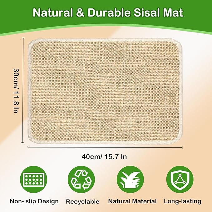 Rabbit Scratching Pad, 16 x 12 Inch Natural Sisal Bunny Scratch Mat Scratcher Mats Claws and Teeth Care for Biting Sleeping Nesting Small Animal Bedding Chew Toys Bed Play Toy (Beige, 2Pcs)