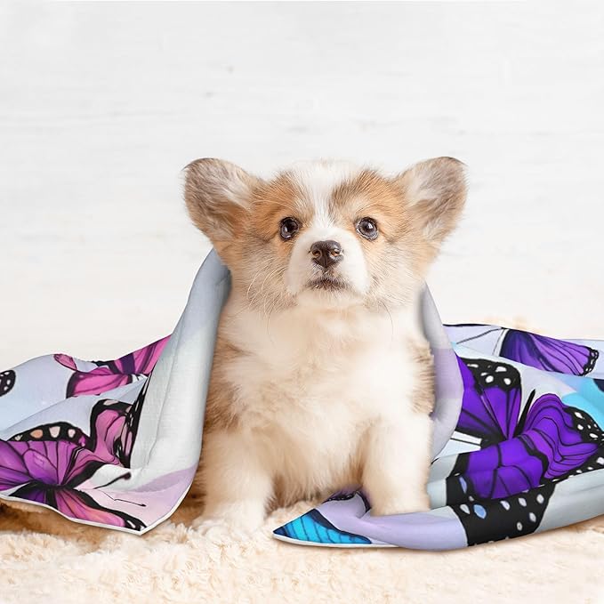 Waterproof Dog Blanket Soft Pet Blanket for Puppy Cat, Fleece Cat Throw Blankets for Furniture Bed Couch Sofa Reversible - Flying Butterflies