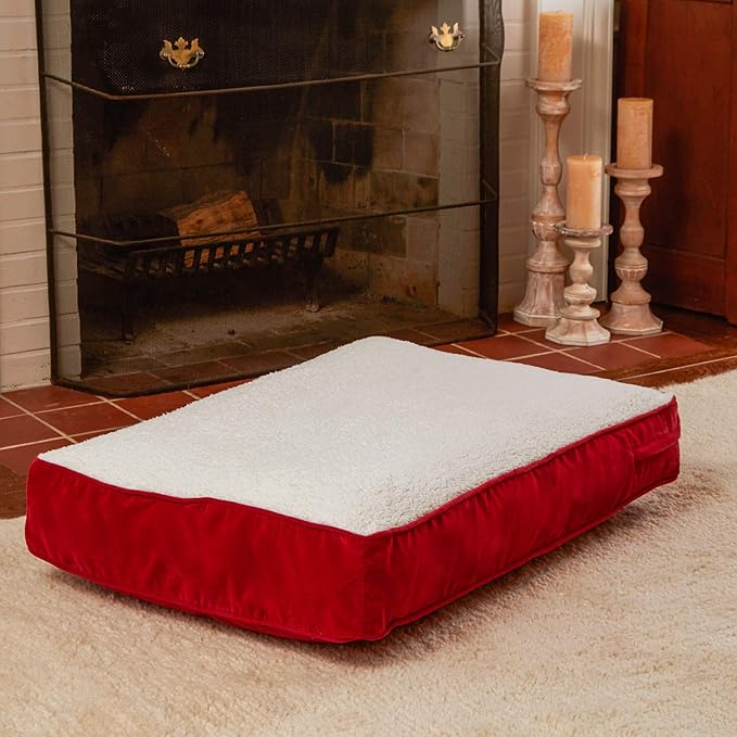 South Pine Porch Buddy Reversible Rectangle Pillow Style Microfiber and Sherpa Dog Bed with Removable, Machine-Washable Cover, Crimson Sherpa, Small (36 in. x 24 in.)
