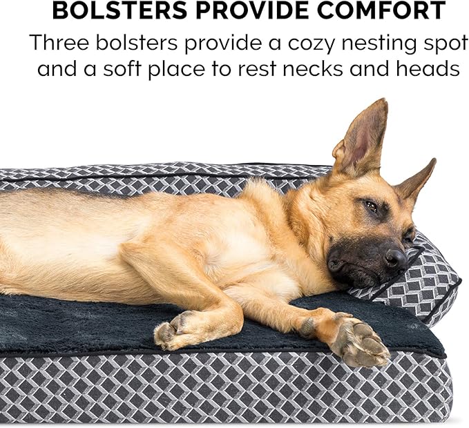 Furhaven Comfy Couch Plush & Décor Sofa-Style Egg Crate Orthopedic Foam Dog Bed - Diamond Gray, Small (Pack of 2)