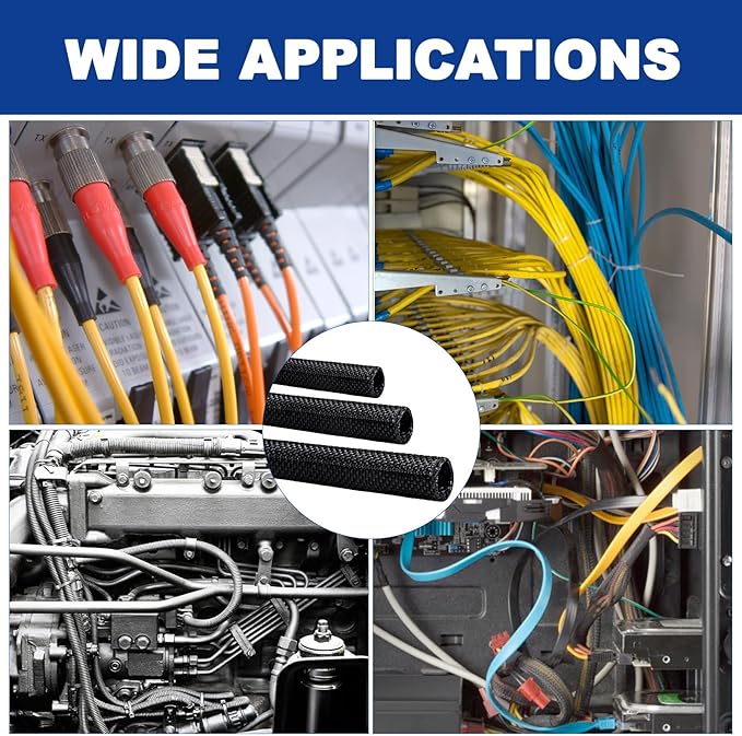 Split-Sleeve Wire Loom for High-Temperature Automotive Harness and Home Cable Management, 25ft - 1/8 inch Braided Cable Management Sleeve Cord Protector, Self-Wrapping Split Wire Loom