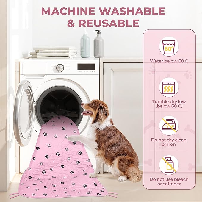 Fostanfly Washable Pee Pads for Dogs, 2 Pack Large 36"x41" Ultra-Absorbent and Leak-Proof Non-Slip Reusable Potty Training Pads for Dogs, Cats, Puppy, Potty of Add 8 Lanyards, Pink