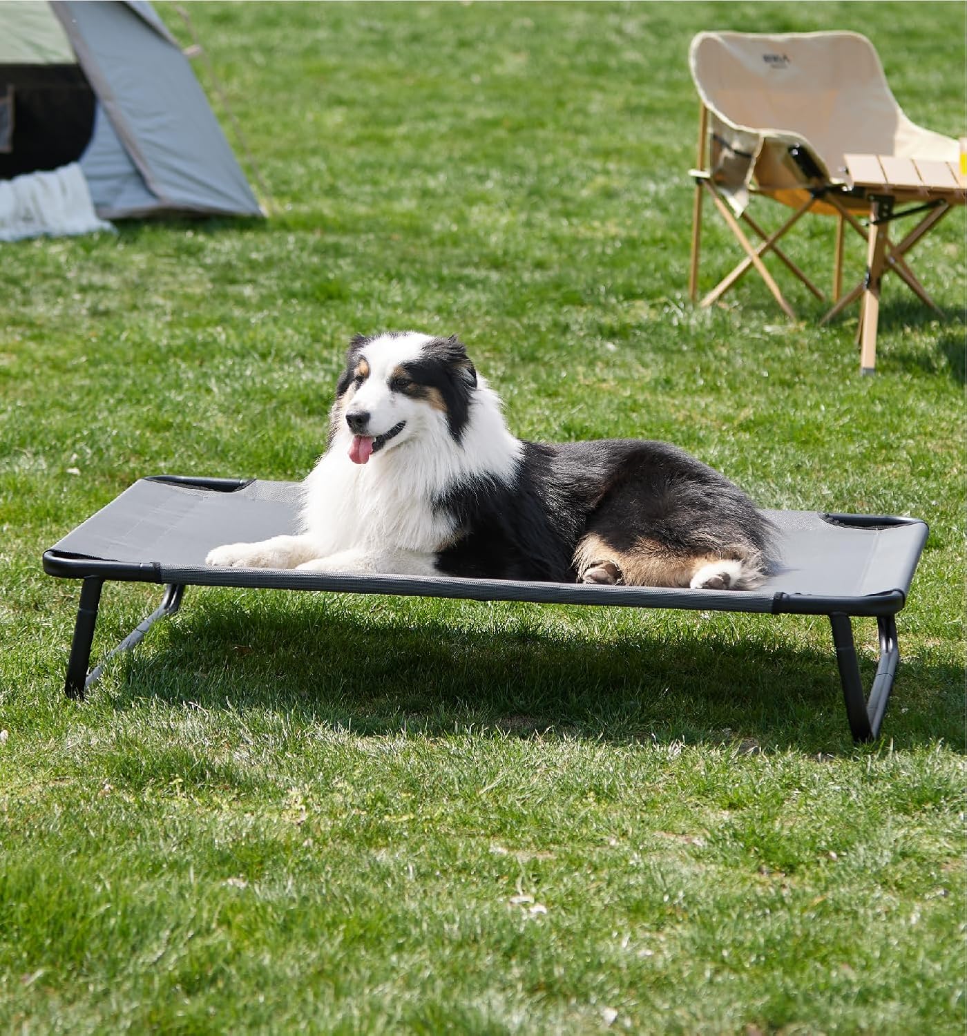 Made4Pets Outdoor Elevated Dog Bed for Large Dogs - Cooling Raised Pet Cot with Skid-Resistant Feet, Tool-Free Setup, Chew-Resistant Frame, Washable Mesh Hammock, Indoor & Outdoor Use, 42"x28", Gray