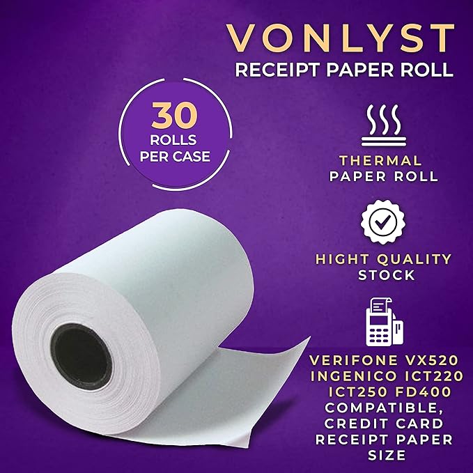 Thermal Paper Roll 2 1/4 x 55 for Verifone Vx520 Ingenico ICT220 ICT250 FD400 (30 rolls)