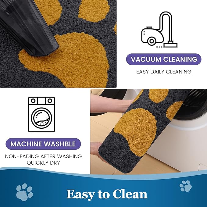Buganda Dog Door Mat for Muddy Paws, Absorbent Dirt Trapper Washable Indoor Doormats, Non Slip Low-Profile Mud Mat for Dogs, Front Entrance Doormat for Inside Floor (36x24Inches,Dark Grey and Yellow)