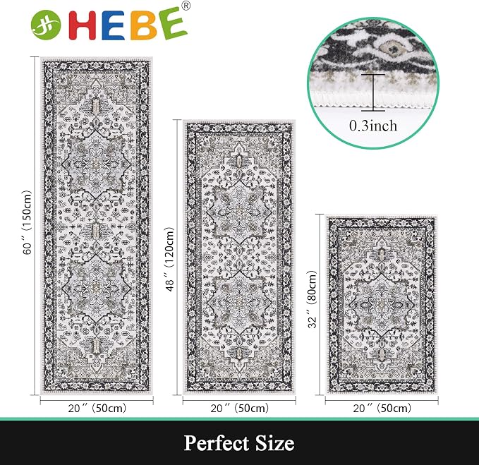 HEBE Boho Kitchen Rug Sets 3 Piece