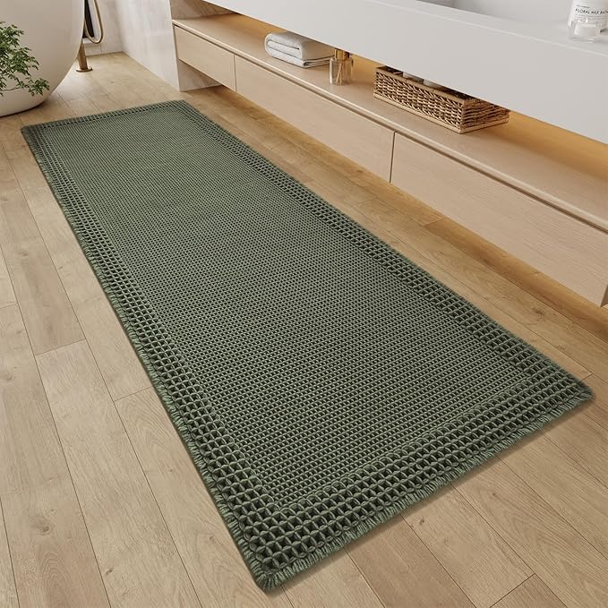 RESARE Waffle Bathroom Runner Rugs, Super Absorbent Bath Mat Non Slip Washable
