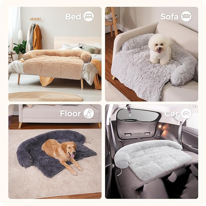 Dog Bed Large Sized Dog, Fluffy Dog Bed Couch Cover, Calming Large Dog Bed, Washable Dog Mat for Furniture Protector,Perfect for Small, Medium and Large Dogs and Cats ，Beige