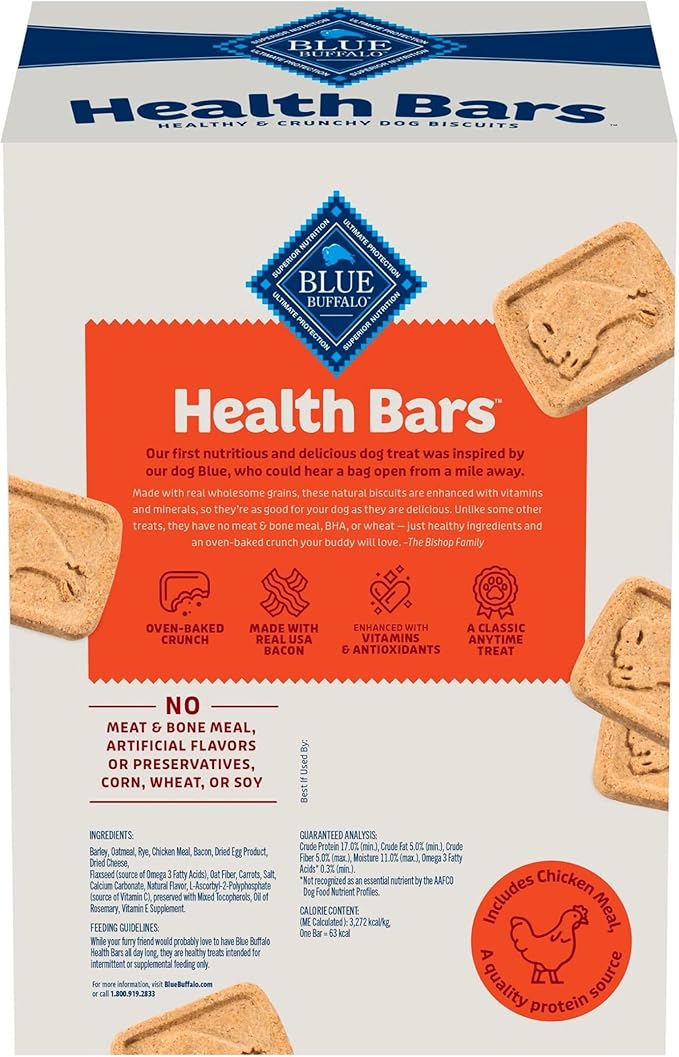 Blue Buffalo Health Bars Crunchy Dog Biscuits, Oven-Baked with Natural Ingredients, Bacon, Egg & Cheese, 3.5-lbs Box (Pack of 3)