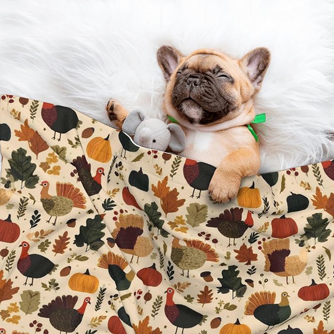 Waterproof Dog Blanket Soft Pet Blanket for Puppy Cat, Fleece Cat Throw Blankets for Furniture Bed Couch Sofa Reversible - Turkey and Thanksgiving 3